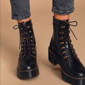 Leona black vintage smooth leather lace up boots (size 9) and never worn.